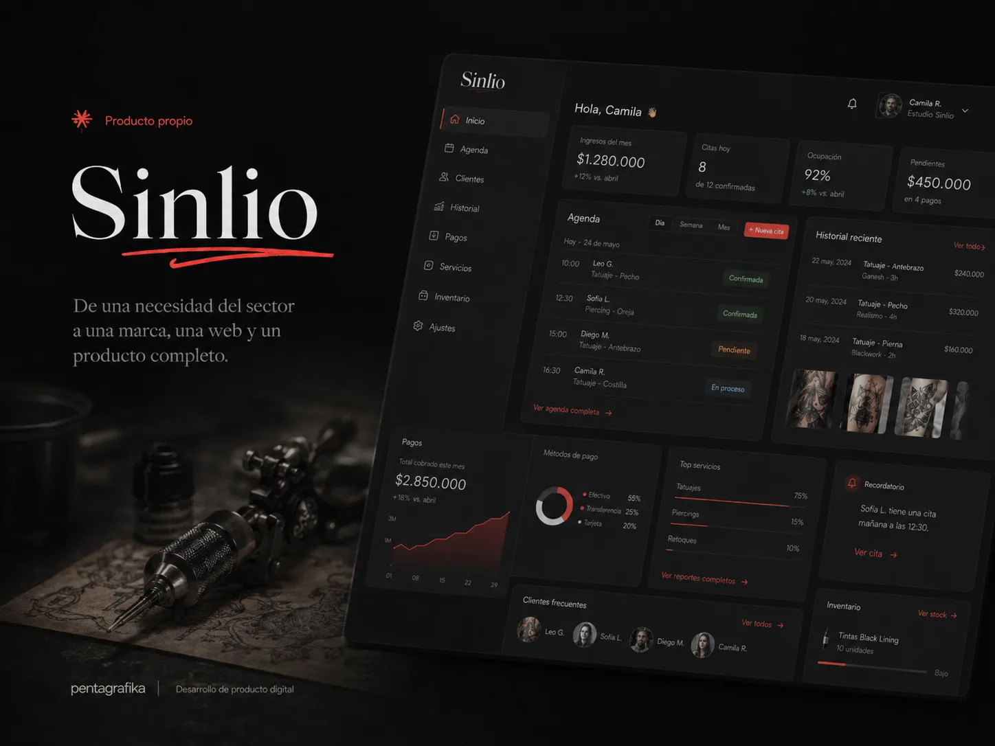 Pantalla de Sinlio en un estudio de tatuaje